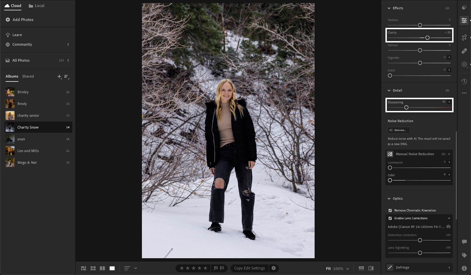 sharpening and clarity editing raw photos in Lightroom 