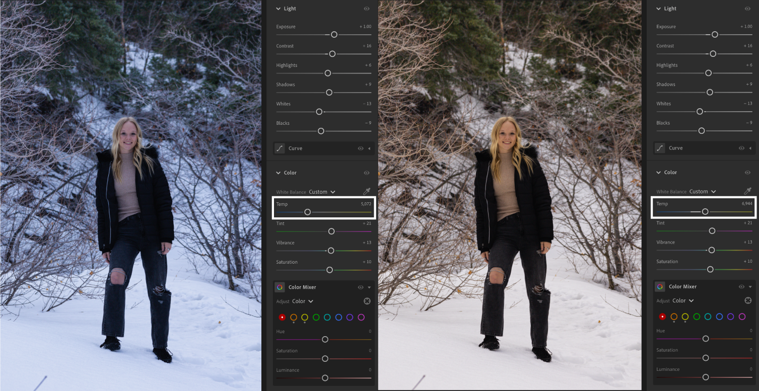 temperature for editing raw photos in Lightroom 